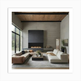 Modern Living Room With Fireplace Art Print