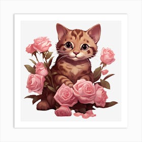 Cat With Roses 3 Art Print