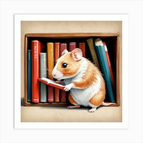 Hamster Reading Book 4 Art Print