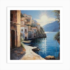 Glimmers of Gold: Majestic Positano in Watercolour Serenity Art Print