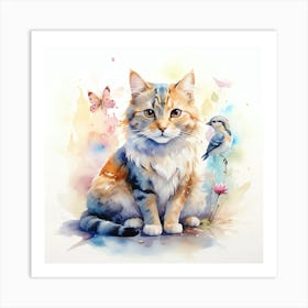 Cat With Birds Art Print