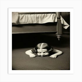 Girl under bed Art Print