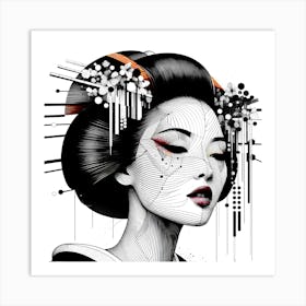 Geisha Head - Abstract Line Art Illustration 100 Art Print