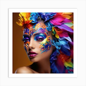 Beautiful Woman With Colorful Feathers 2 Art Print