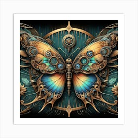 Steampunk Butterfly in Copper & Green Art Print