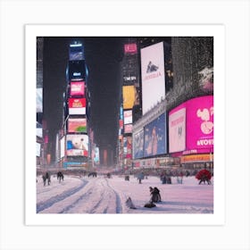 Times Square In The Snow Art Print