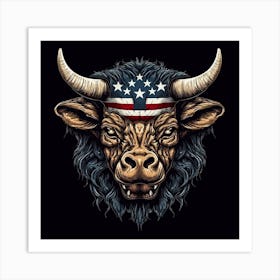 Bull Head American Flag 2 Art Print