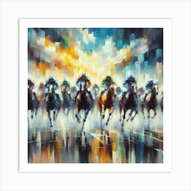 Horses Racing In The Rain Art Print