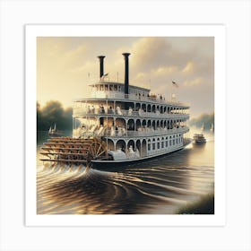 Riverboat On The Mississippi  Vintage  Art Print