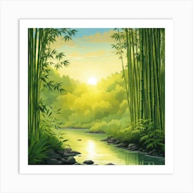 A Stream In A Bamboo Forest At Sun Rise Square Composition 304 Art Print