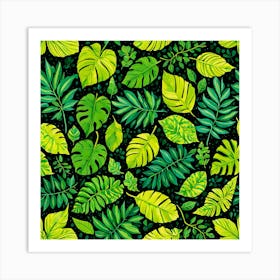 Tropical Leaves Seamless Pattern, Different Types Of Leaves And Their Textures art print Art Print