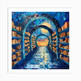 Library At Night Art Print