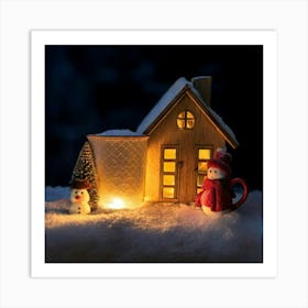 Firefly Cup, Cozy, Miniature, House, Illuminated, Windows, Snowy, Landscape, Snowman, Winter, Warmth (2) Art Print