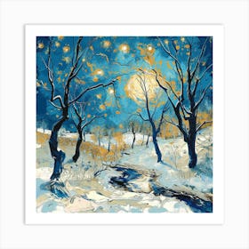 Winter Night In The Forest Art Print