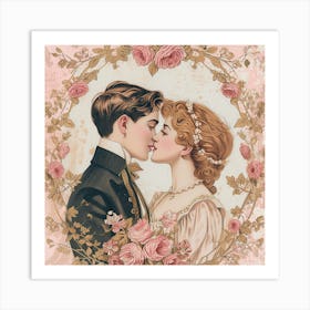 Kissing Couple Valentines Art Print