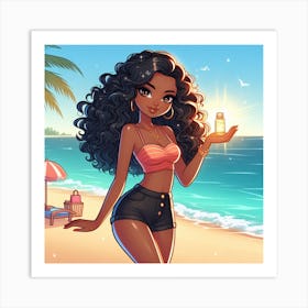 Afro Girl On The Beach Art Print
