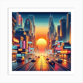 Sunrise Boulevard Synthwave Art Print