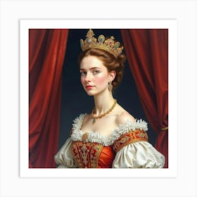 Watercolor Of Queen Elizabeth I, Rich Velvet, Majestic Ambiance 1 Art Print