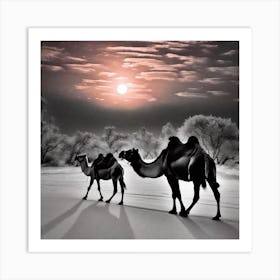 Camels In The Snow Art Print