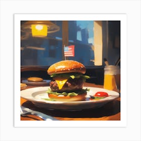 Hamburger On The Table Art Print