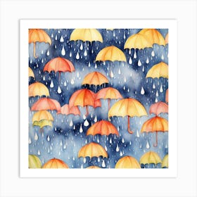 Umbrellas In The Rain Art Print