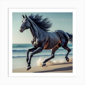 Horse Running On The Beach Art Print