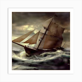 Sailing Ship In Rough Seas Art Print