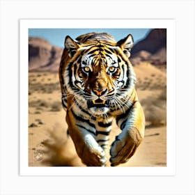 Tiger Running In The Desert Art Print