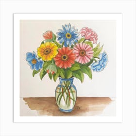 Bouquet of flowers inside a vase. Abstract artistic drawing 15 Art Print