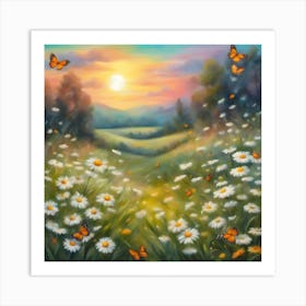 Daisies And Butterflies Art Print