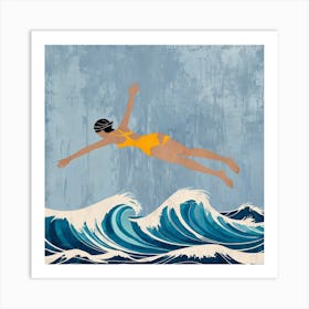 Woman Diving In The Ocean Art Print