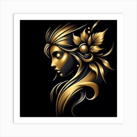 Golden Woman With Flowers Art Print