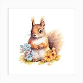 Squirrel With Flowers Poster