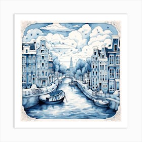 Amsterdam Canal Delft Tile Illustration 3 Art Print