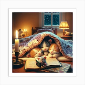 Kittens Sleeping In Bed Art Print