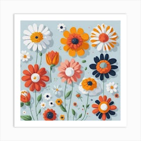 Flowers In Flat Style myluckycharm Art Print