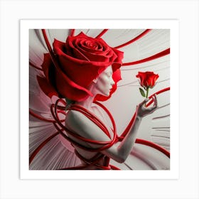 Enveloped in Crimson A Minimalist Fusion of Woman and Rose 3 Art Print