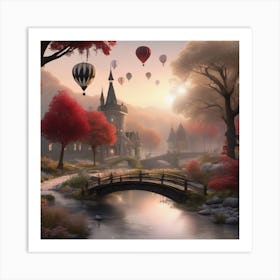 Castle With Hot Air Balloons Landscape Art Print