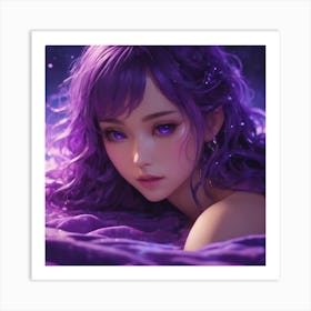 Anime Girl With Purple Hair Art Print