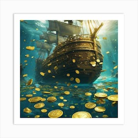 Pirate Ship With Gold Coins 3 Art Print