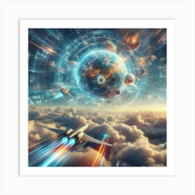 Futuristic Spaceship Flying In The Sky Art Print