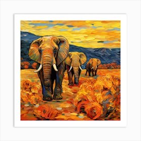 Elephants In The Desert Art Print