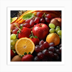 Fresh Orange Mint Leaves Grapes And Apples Art Print