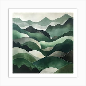 Japanese Watercolour Of Mount Aino 4 Art Print