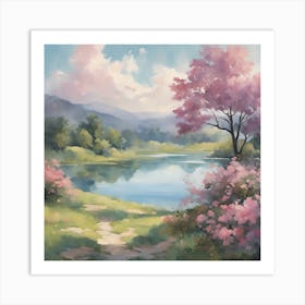 Ethereal Landscape Harmony - Cherry Blossoms Art Print
