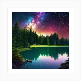 Starry Sky Over Lake 11 Art Print