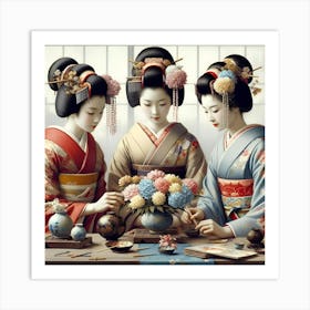 Japanese women making Ikebana Art Print