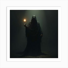 A Dark Figure Cloaked In Shadows With A Glowing Orb 1 Art Print