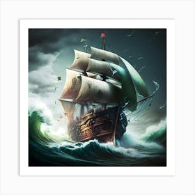 Pirate Ship In Stormy Sea 1 Art Print