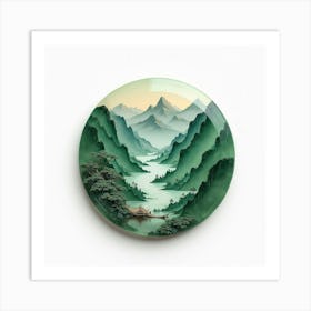 Jade Brooch, Watercolor, Majestic Mountain Range 1 Art Print